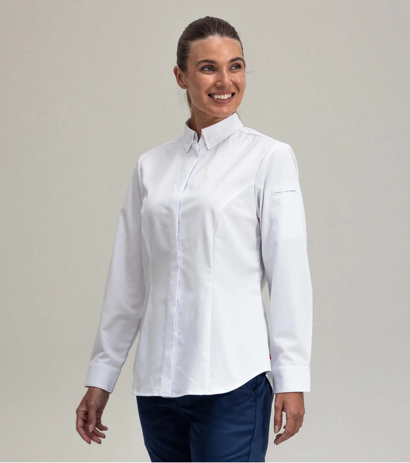 1112 Kokshemd stretch dames in lange mouw - wit – Segers