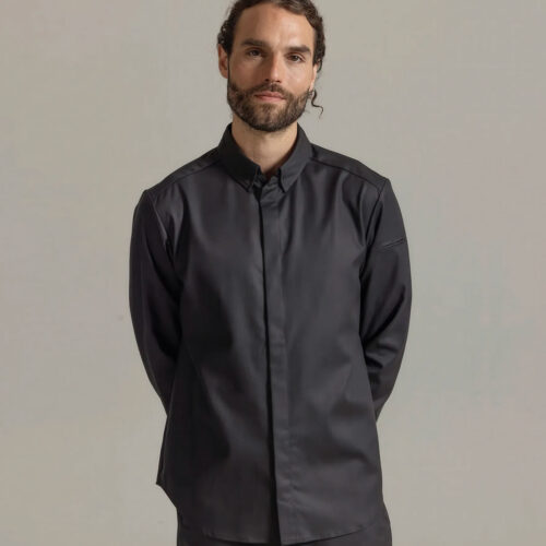 1117 zwart stretch koksbui of bedieningsshirt